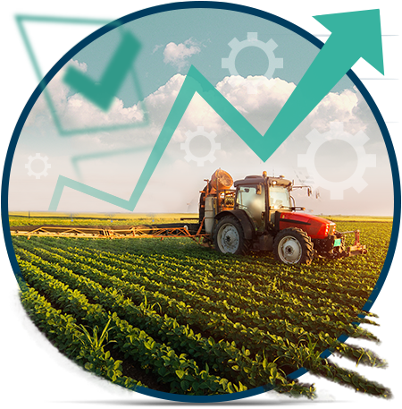 etiqueta del curso es un tractor en un sembradio con un gráfico de ascenso al fondo