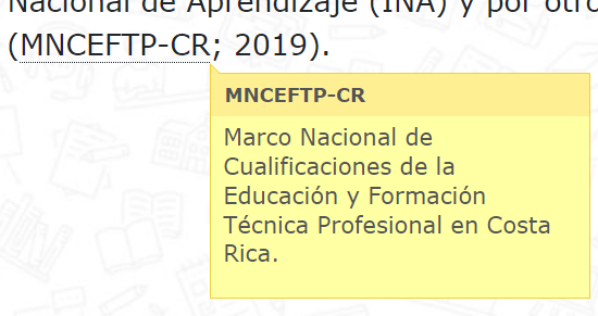 aparece un cuadrito amarillo sobre una palabra y muestra su definición
