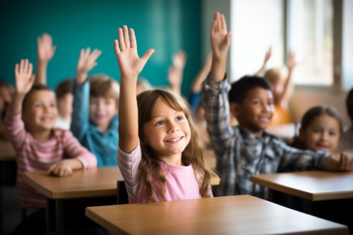 niños levantando la mano